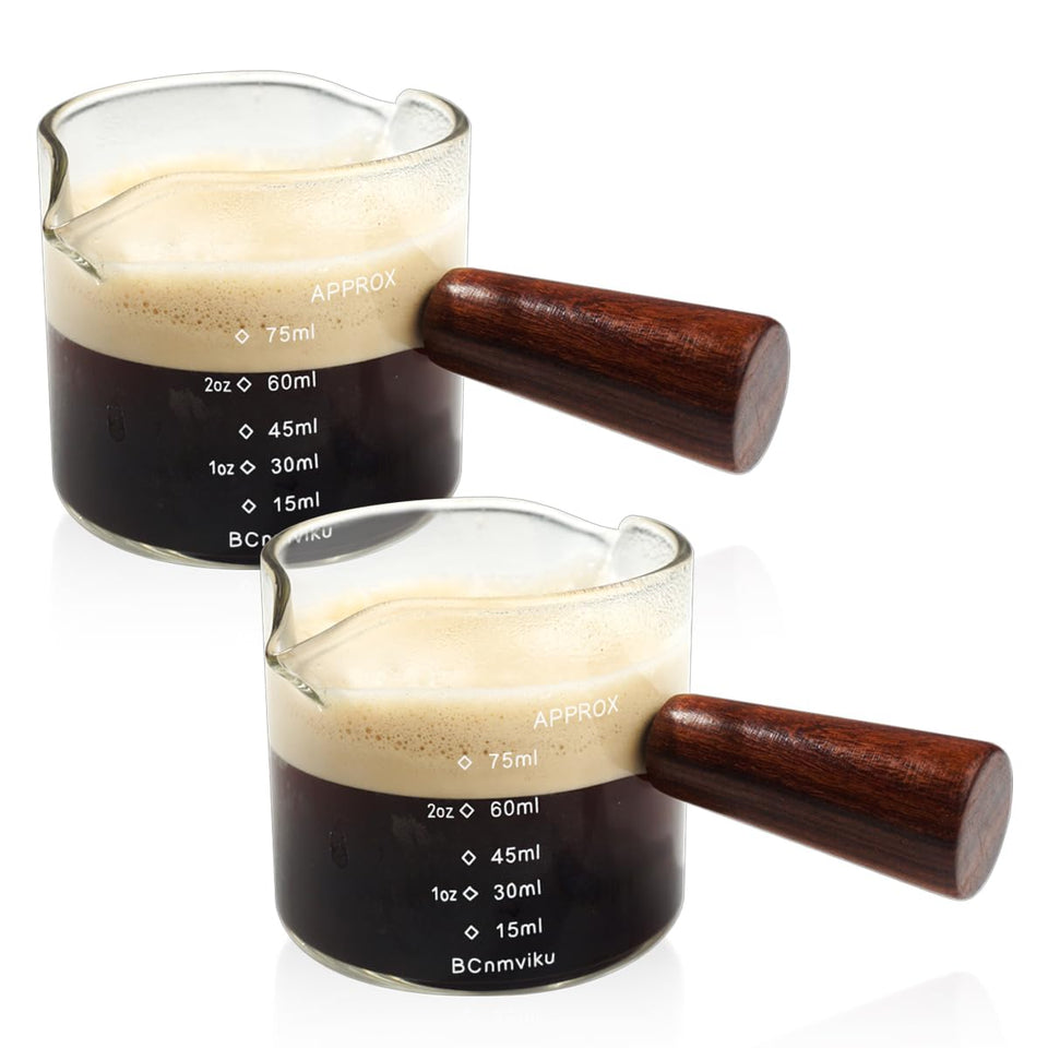 BCnmviku double spouts pitcher with wood handle for precise pouring