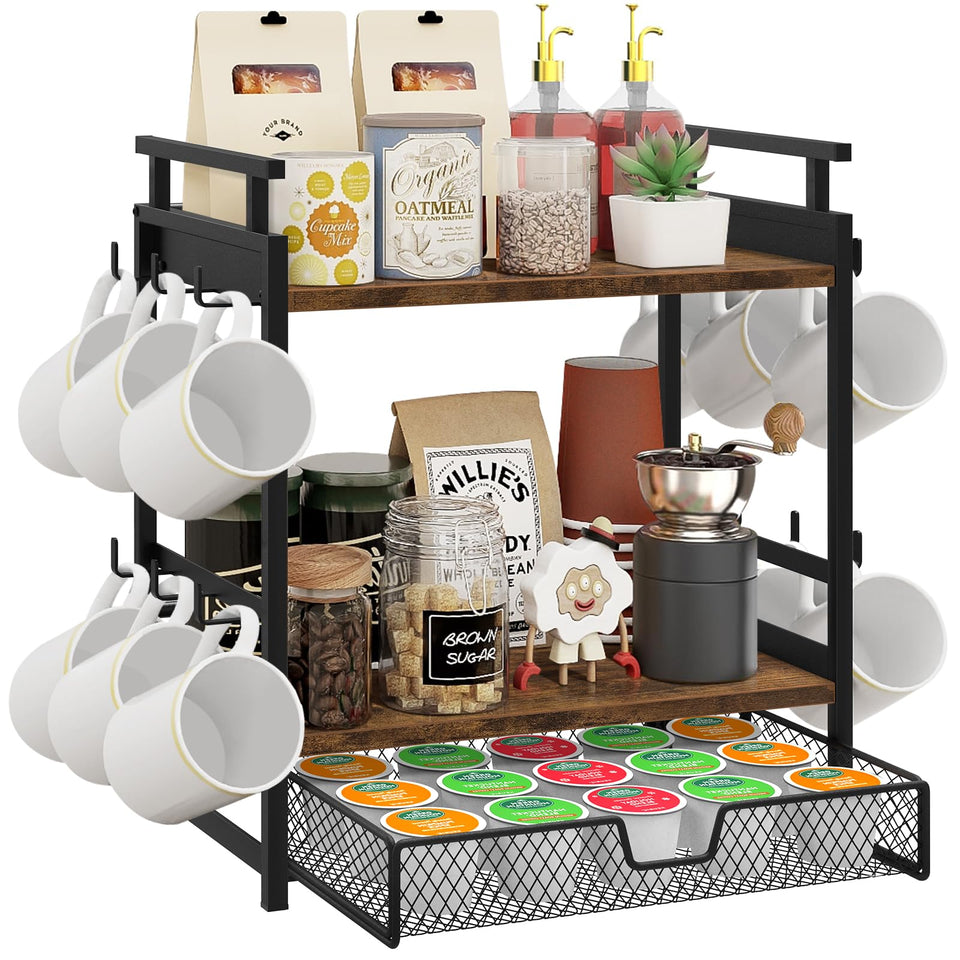 BCOZLUX 3-tier coffee bar organizer keeps mugs within easy reach.