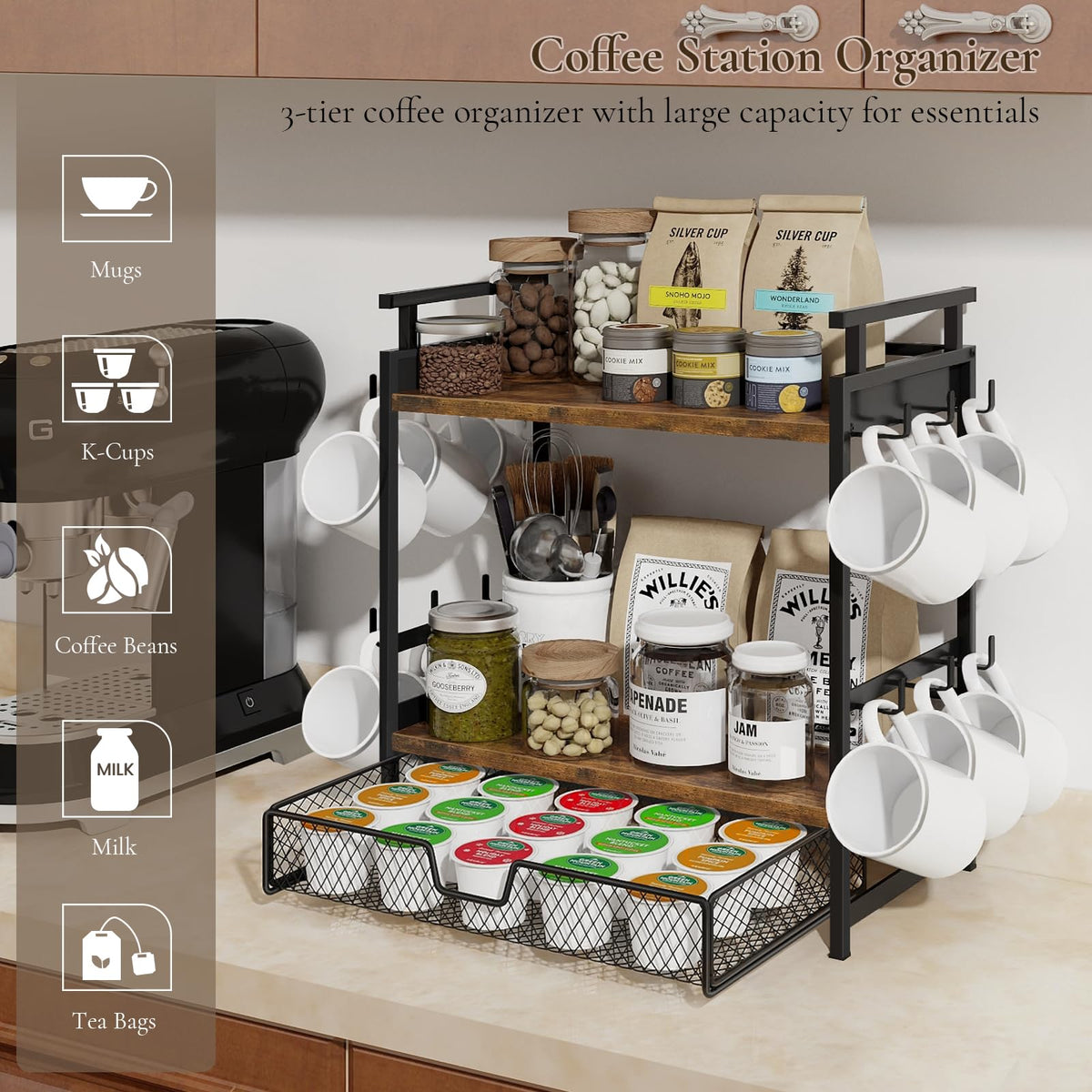 BCOZLUX mug hooks and drawer keep cups neatly organized and accessible.