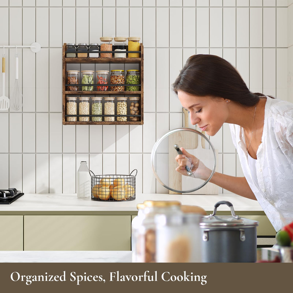 Compact 3-tier BCOZLUX spice rack for small spaces.
