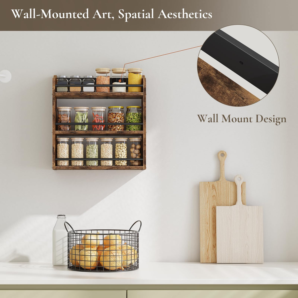 BCOZLUX spice rack on countertop displaying jars neatly.