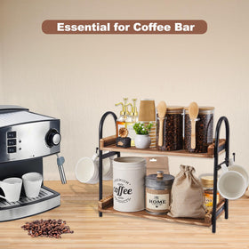 BDBDYEAY coffee bar with four cup hooks secures mugs for quick coffee prep.