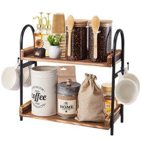 BDBDYEAY coffee bar organizer 2-tier on countertop keeps essentials neatly within reach.