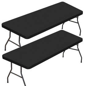 BDDC 6ft rectangle fitted table cover on table for a clean banquet presentation.