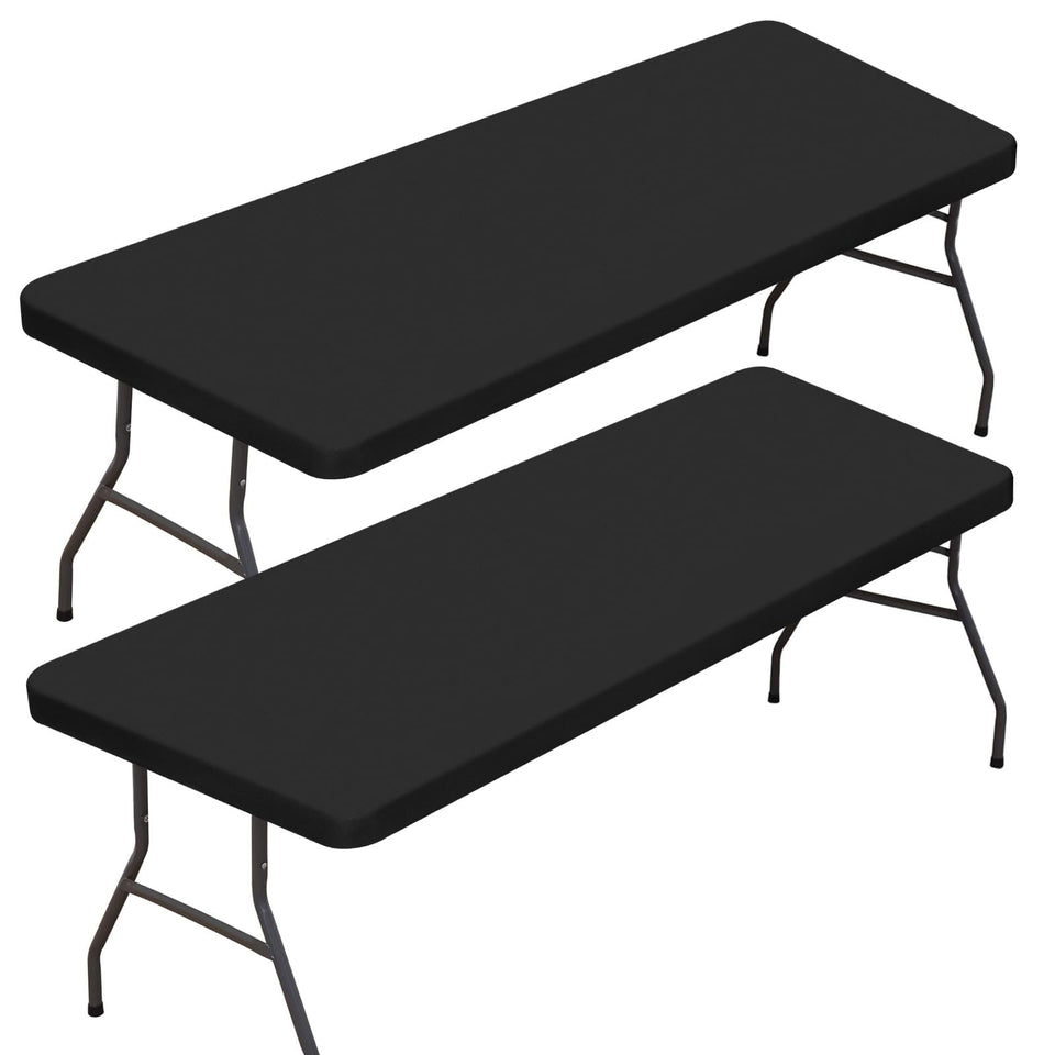 BDDC 6ft rectangle fitted table cover on table for a clean banquet presentation.