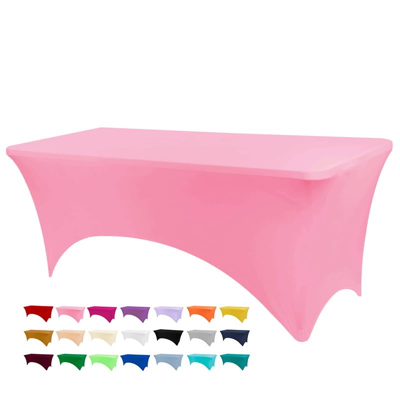 BDDC 6ft hot pink table cover close-up showing stretch fabric