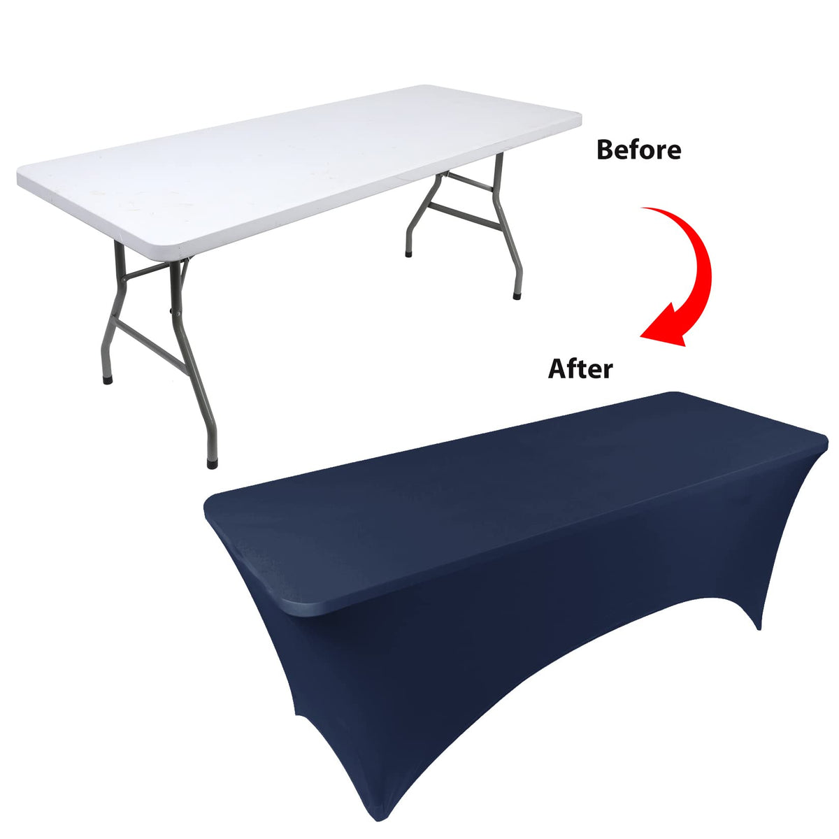 BDDC easy-install table cover being tucked in place in seconds.