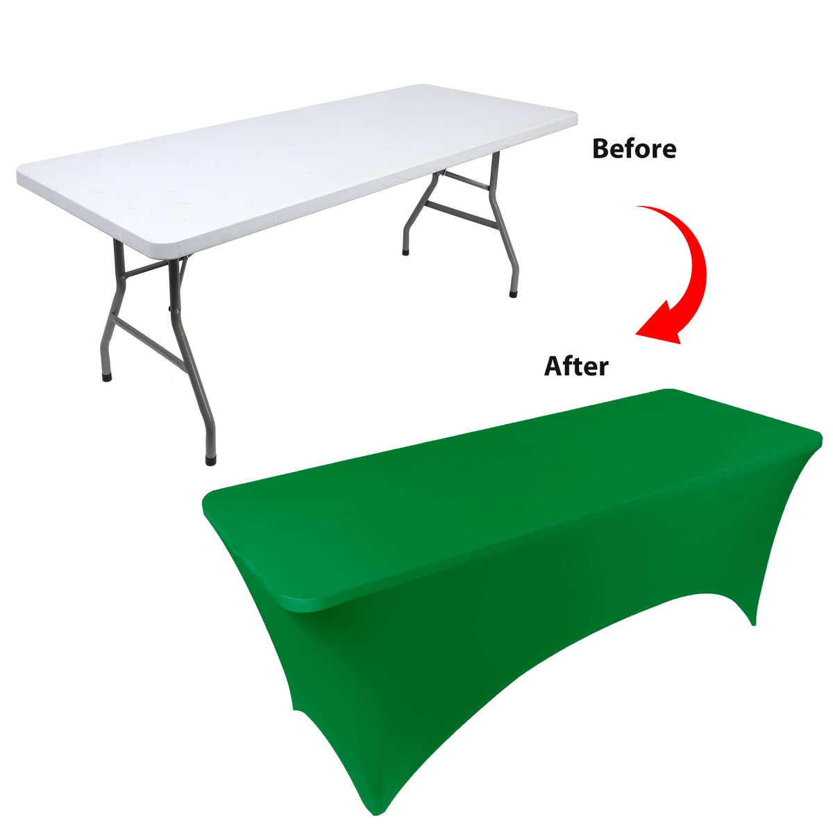 BDDC easy-install tablecloth wraps quickly for a spotless 6ft surface.