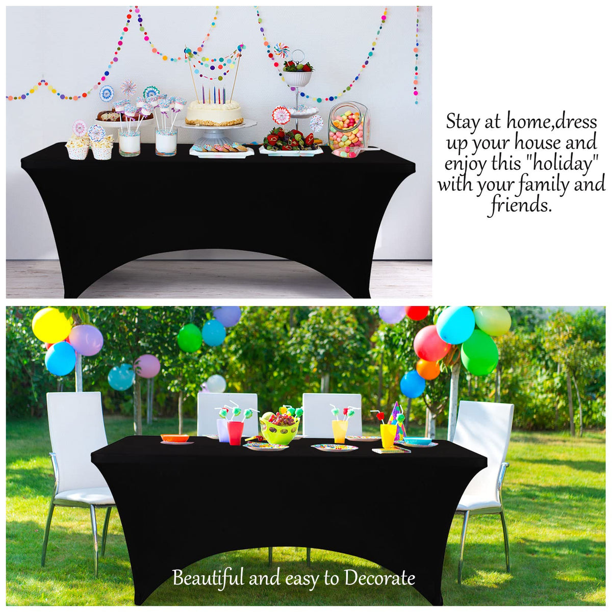 BDDC event-ready black tablecloth ideal for weddings, parties, and showcases.