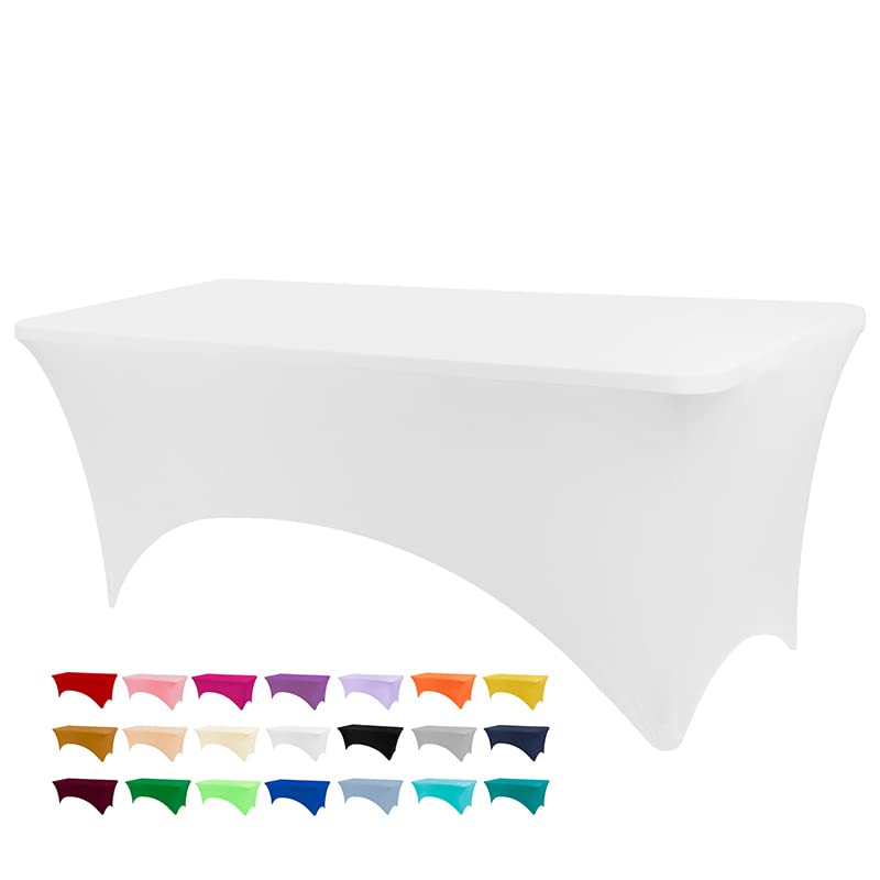 BDDC white 6ft table cover; stain-resistant and ready for events
