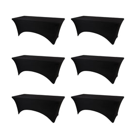 BDDC 6ft rectangular black table cover draped over a long banquet table for a polished event look
