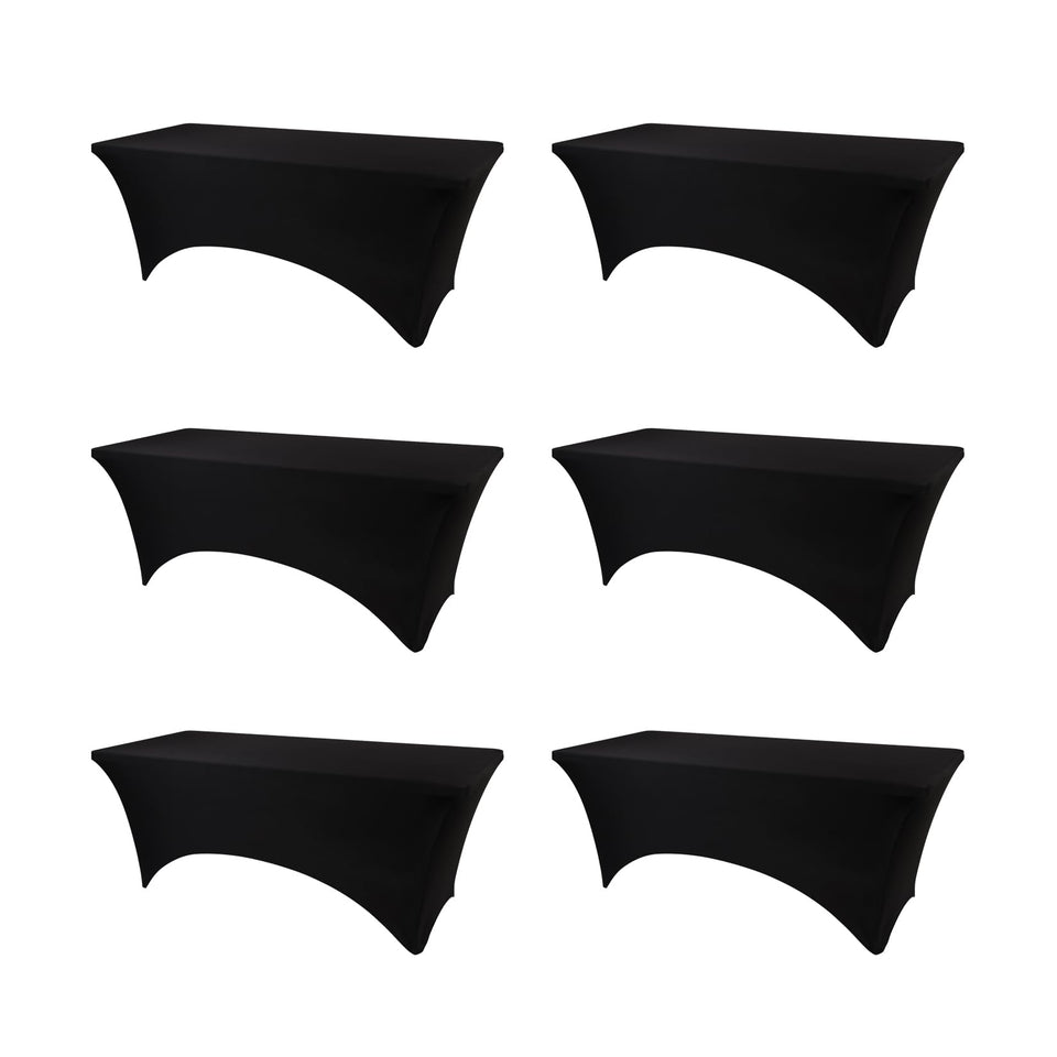 BDDC 6ft rectangular black table cover draped over a long banquet table for a polished event look