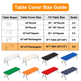 BDDC washable spandex table cover demonstrates stretch for quick setup.
