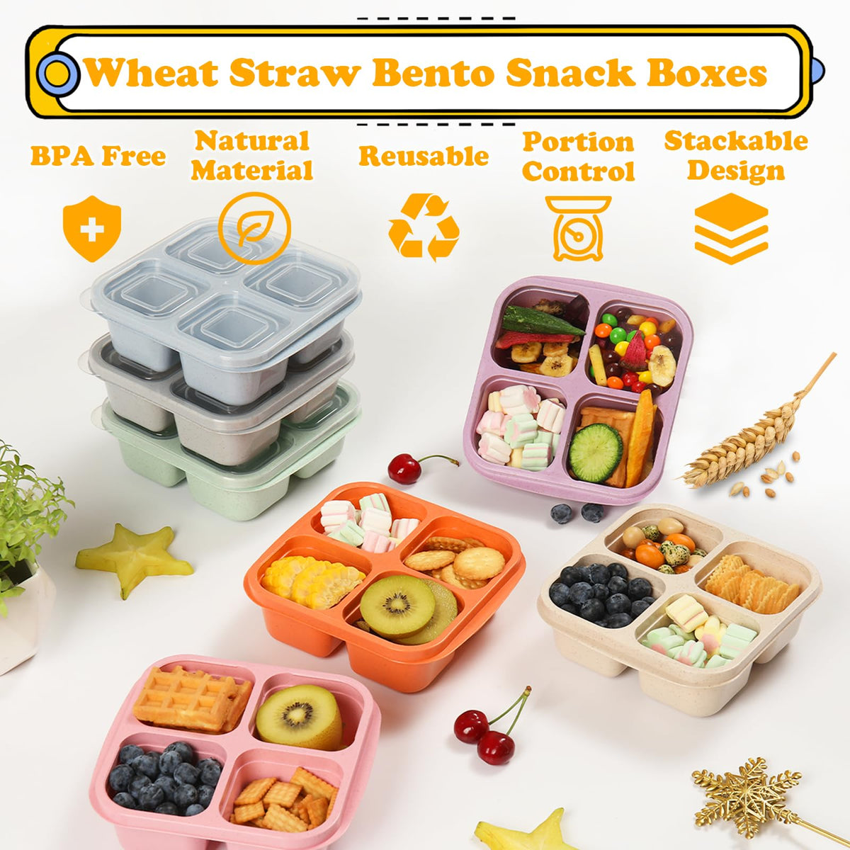 BE OVER QUALITY durable wheat straw material for reusable lunch storage