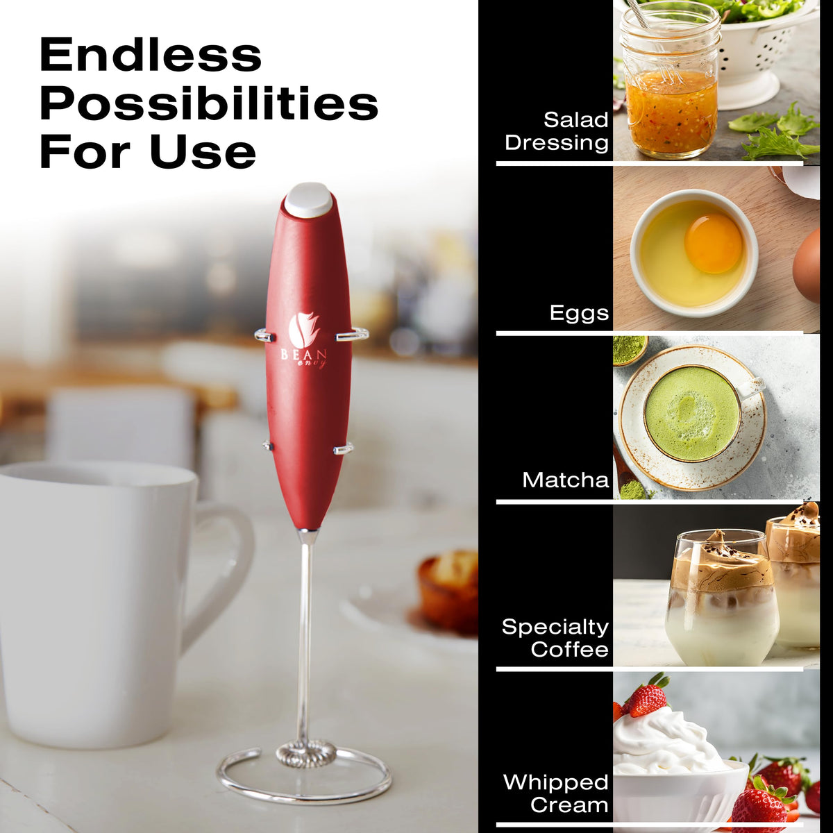 Bean Envy Coffee Stirrer in Use creates cafe foam for latte