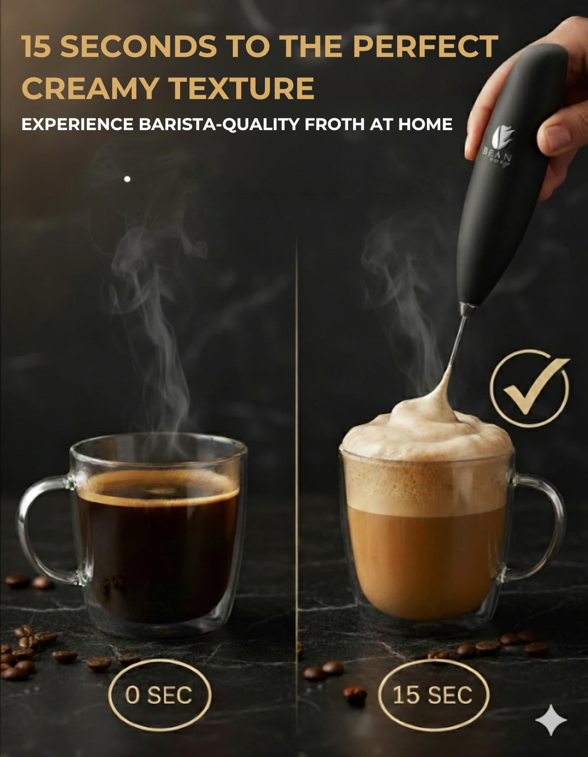 Bean Envy coffee stirrer blending cappuccino and macchiato textures