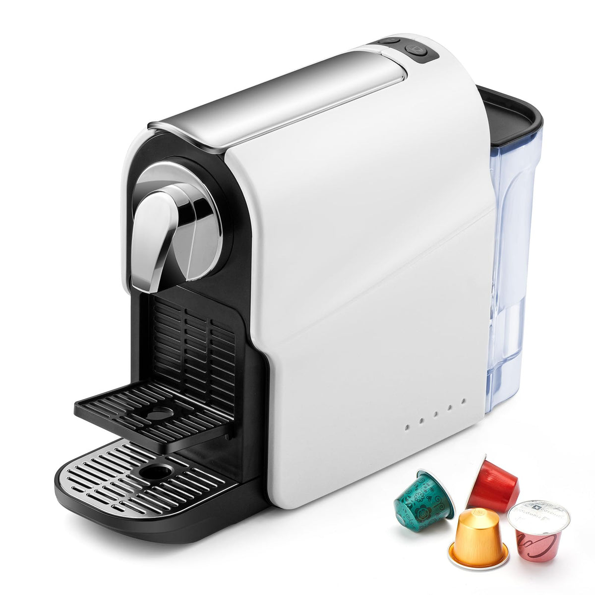 Beanglass espresso pod machine front view with space-saving compact design.
