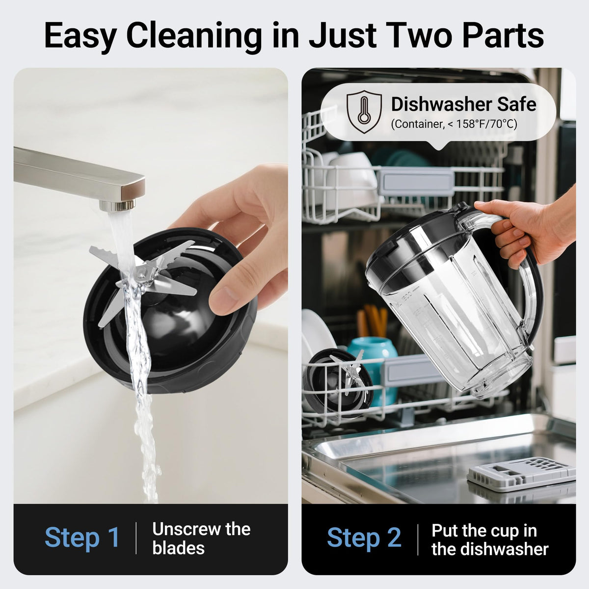 Bear blender disassembly for easy cleaning and dishwasher-safe upper rack