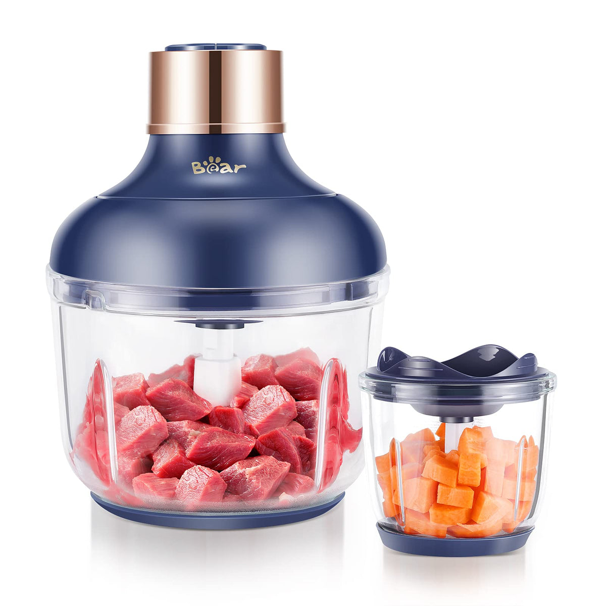 Bear Food Processor with dual glass bowls for versatile prep tasks.