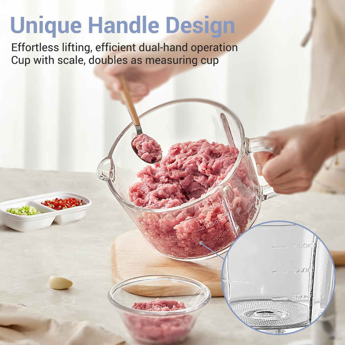 Bear Food Processor two-speed control for soft and hard ingredients.