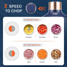 Bear Food Processor stainless steel blades deliver even chopping.