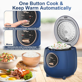 Bear Mini Rice Cooker keep-warm function preserves warmth after cooking.