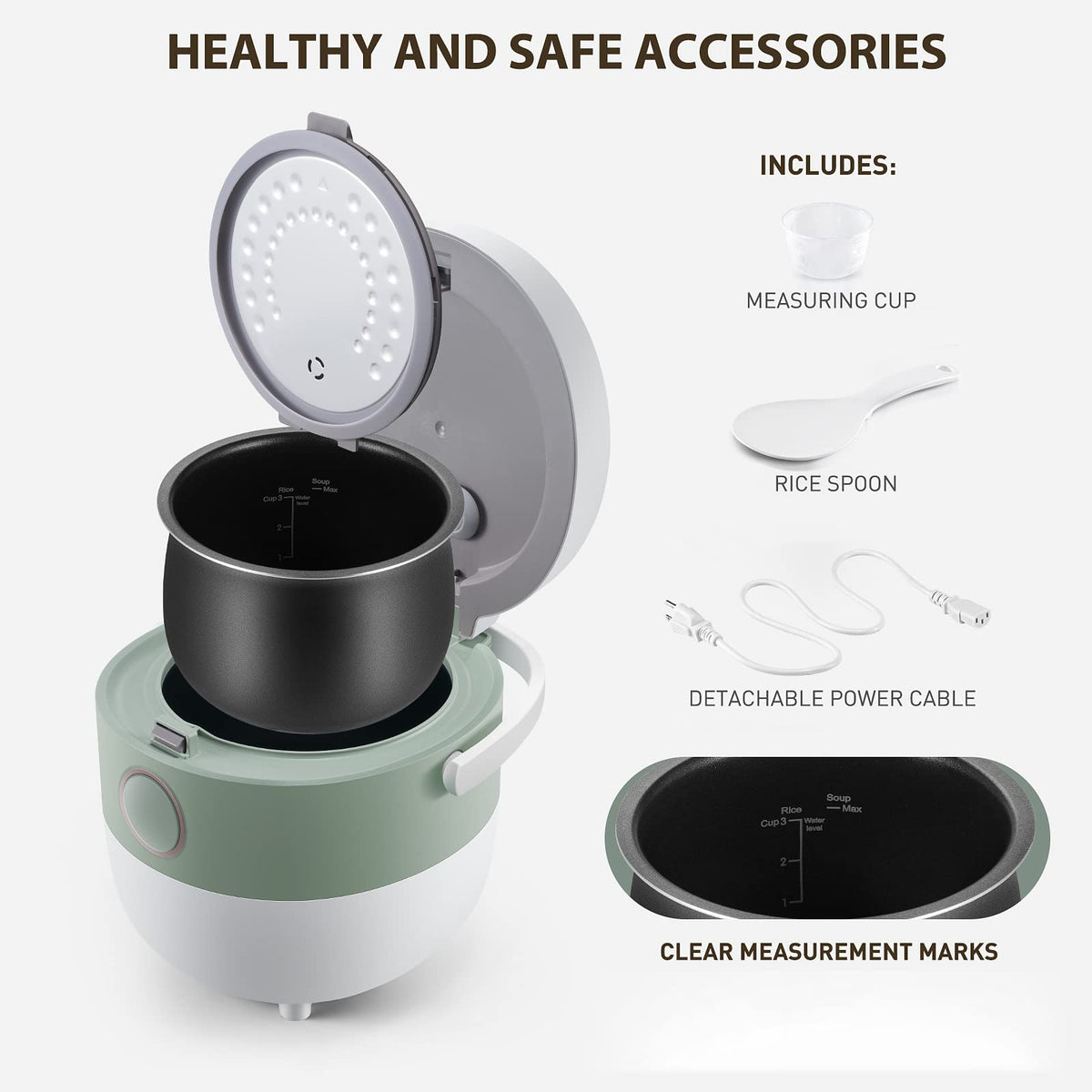Bear Rice Cooker nonstick coating is PFAS-free and easy to clean.