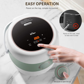 Bear Rice Cooker thickened curved liner enhances heating area for better texture.