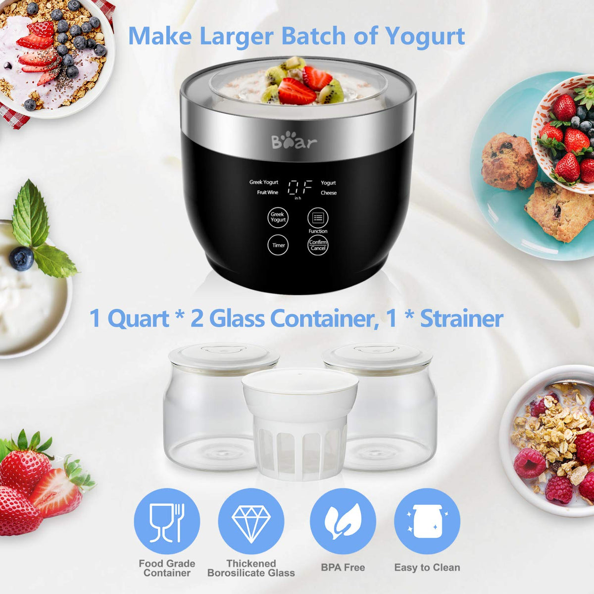 Bear Yogurt Maker 100-mesh strainer lets you craft Greek yogurt easily.