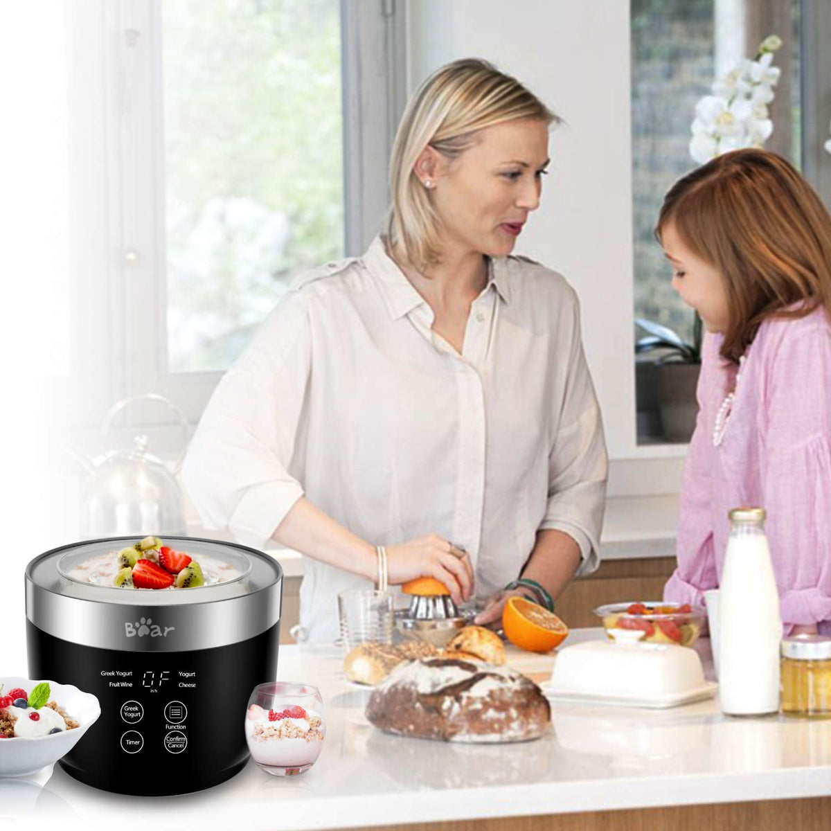 Bear Yogurt Maker dishwasher-safe containers simplify cleanup after making yogurt.