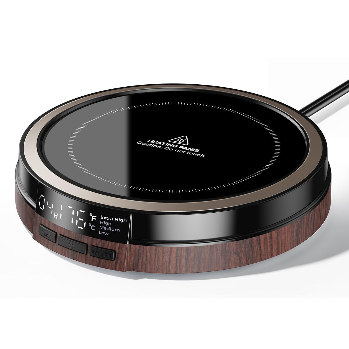 Bearwind coffee mug warmer with smart display on desk keeps drinks warm for long.