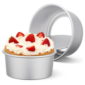 Beasea 6-inch round cake pan set with two pans for easy release.