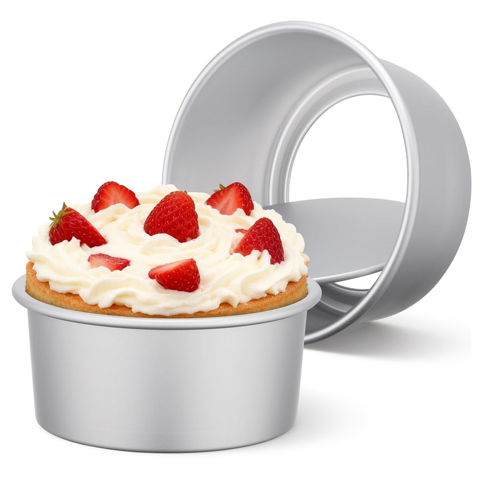 Beasea 6-inch round cake pan set with two pans for easy release.