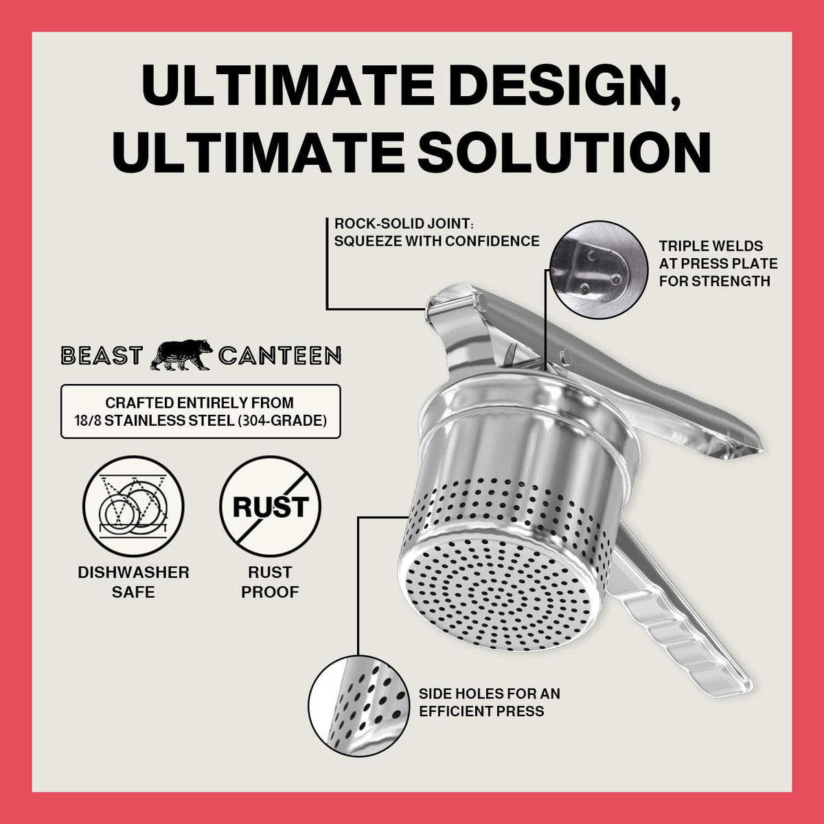 Beast Canteen ergonomic handle provides a comfortable, fatigue-free mashing experience