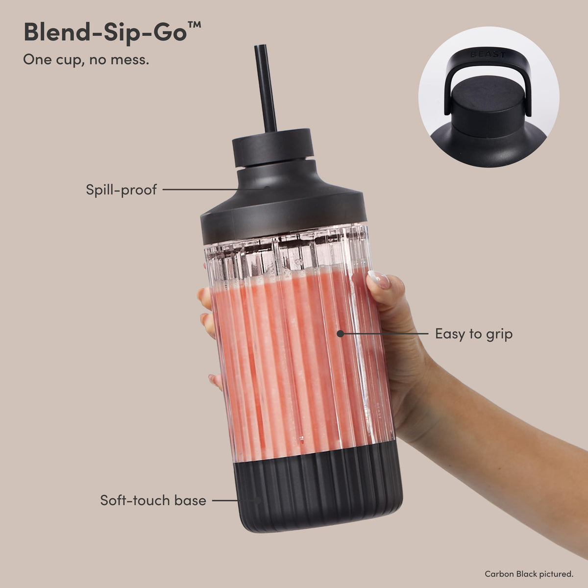 BEAST Mega 1200+ straw-cap system for on-the-go blends.