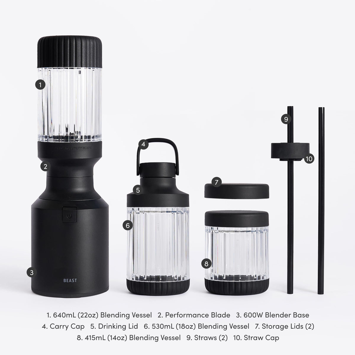 The Beast Mini Blender Plus on-the-go cap supports portable blending.