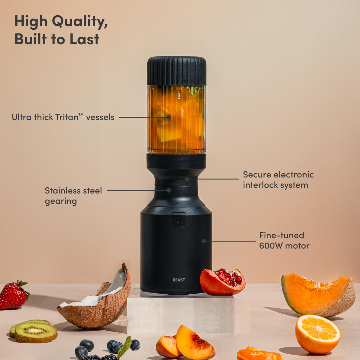 The Beast Mini Blender Plus straw cap and straw for easy on-the-go sipping.