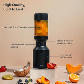 The Beast Mini Blender Plus straw cap and straw for easy on-the-go sipping.