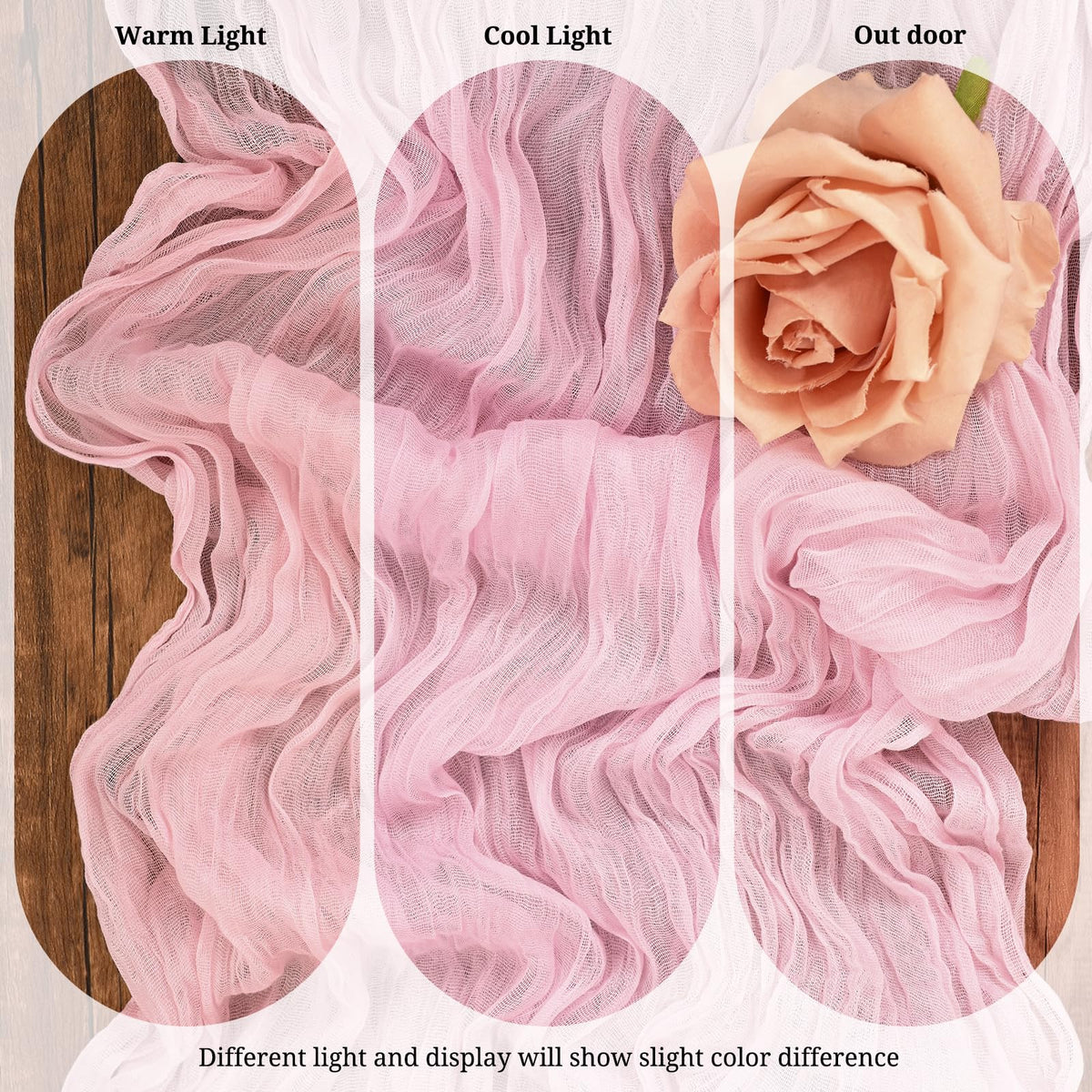 Beautane boho gauze table runner complements rustic wedding and outdoor events.