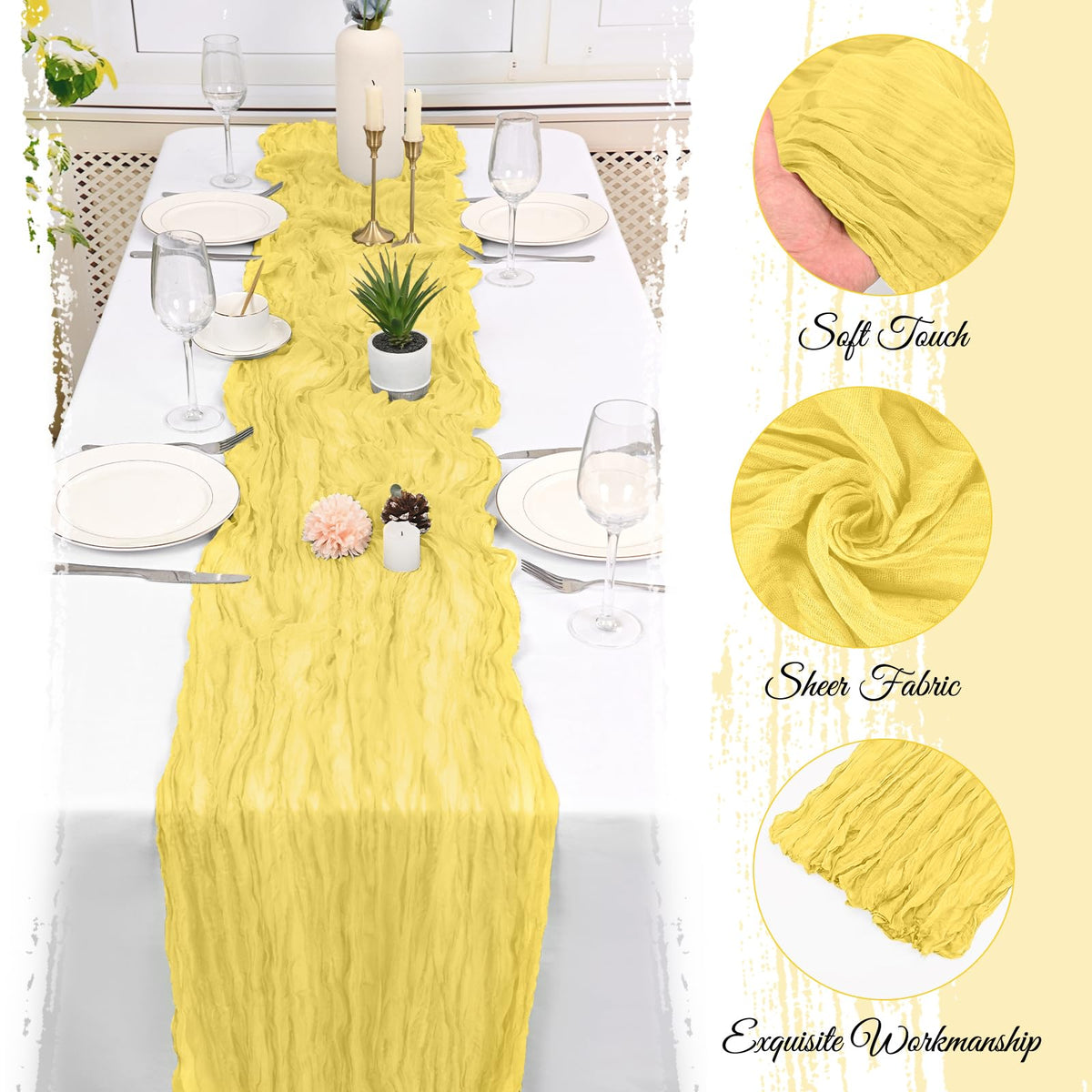 Beautane boho gauze table runner adds soft texture to dining and events.