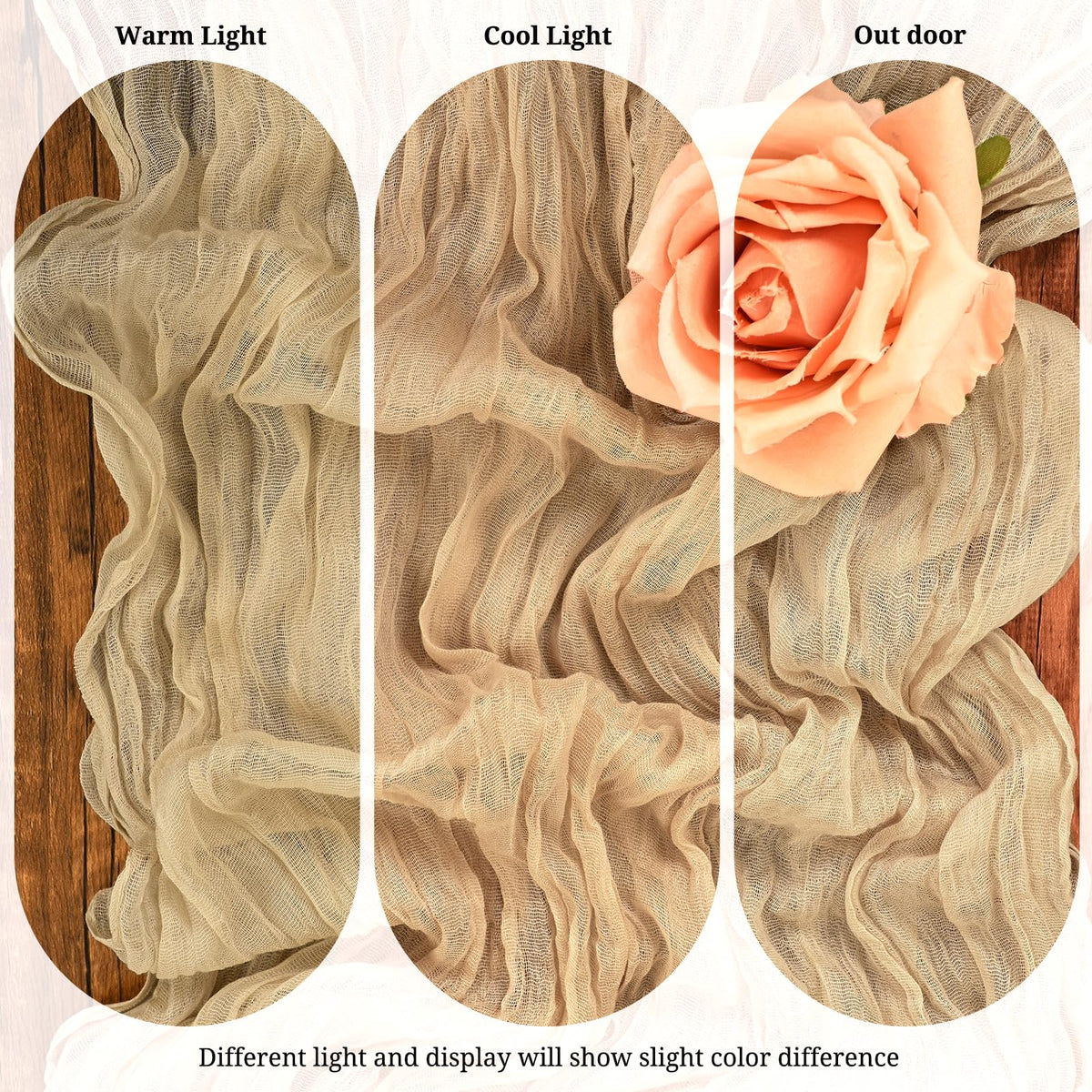 Beautane 9ft table runner showcases semi-sheer fabric for ambient lighting.