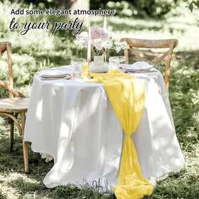 Beautane cheesecloth runner for chair sash decorations and airy decor accents.