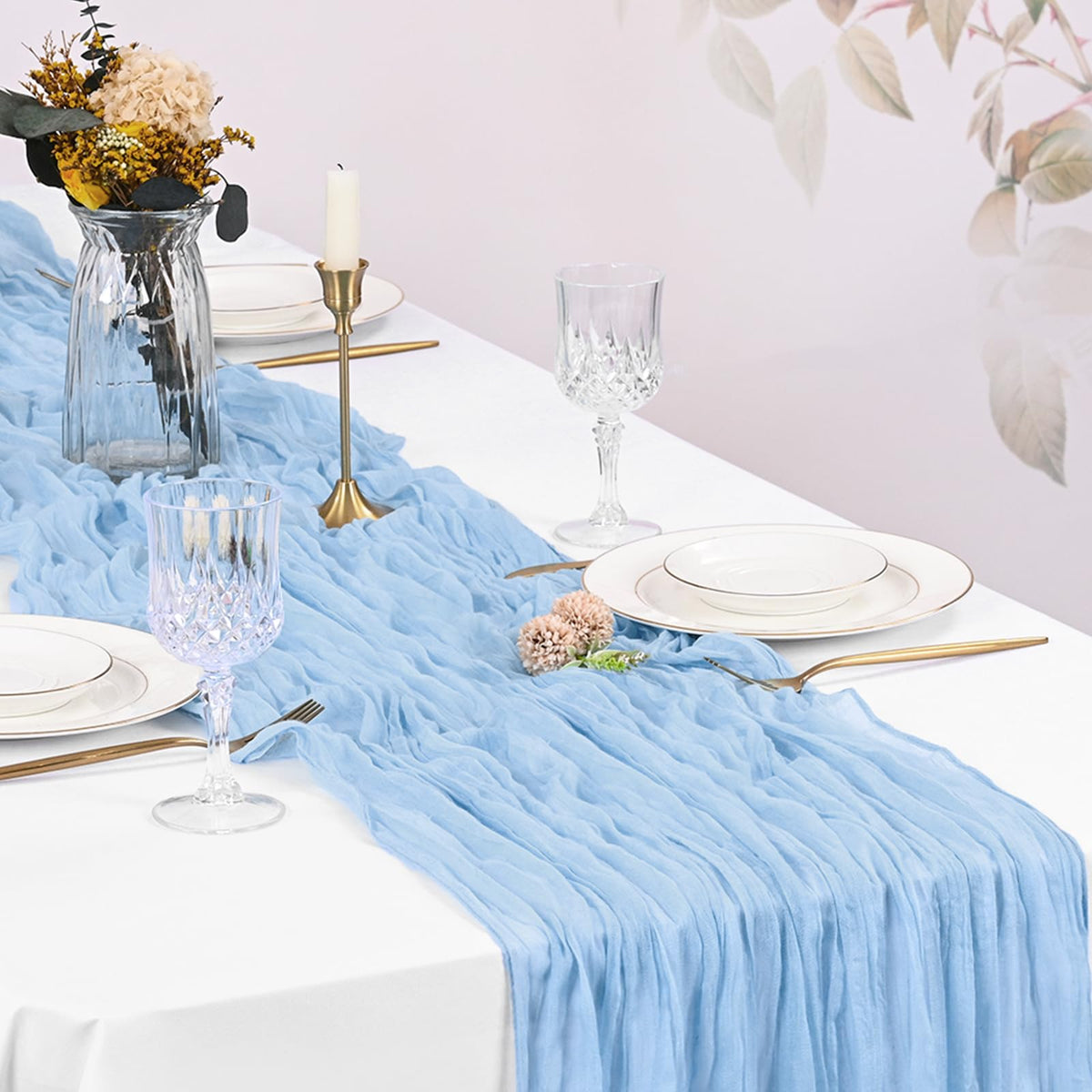 Beautane cheesecloth runner doubles as a napkin or chair sash.