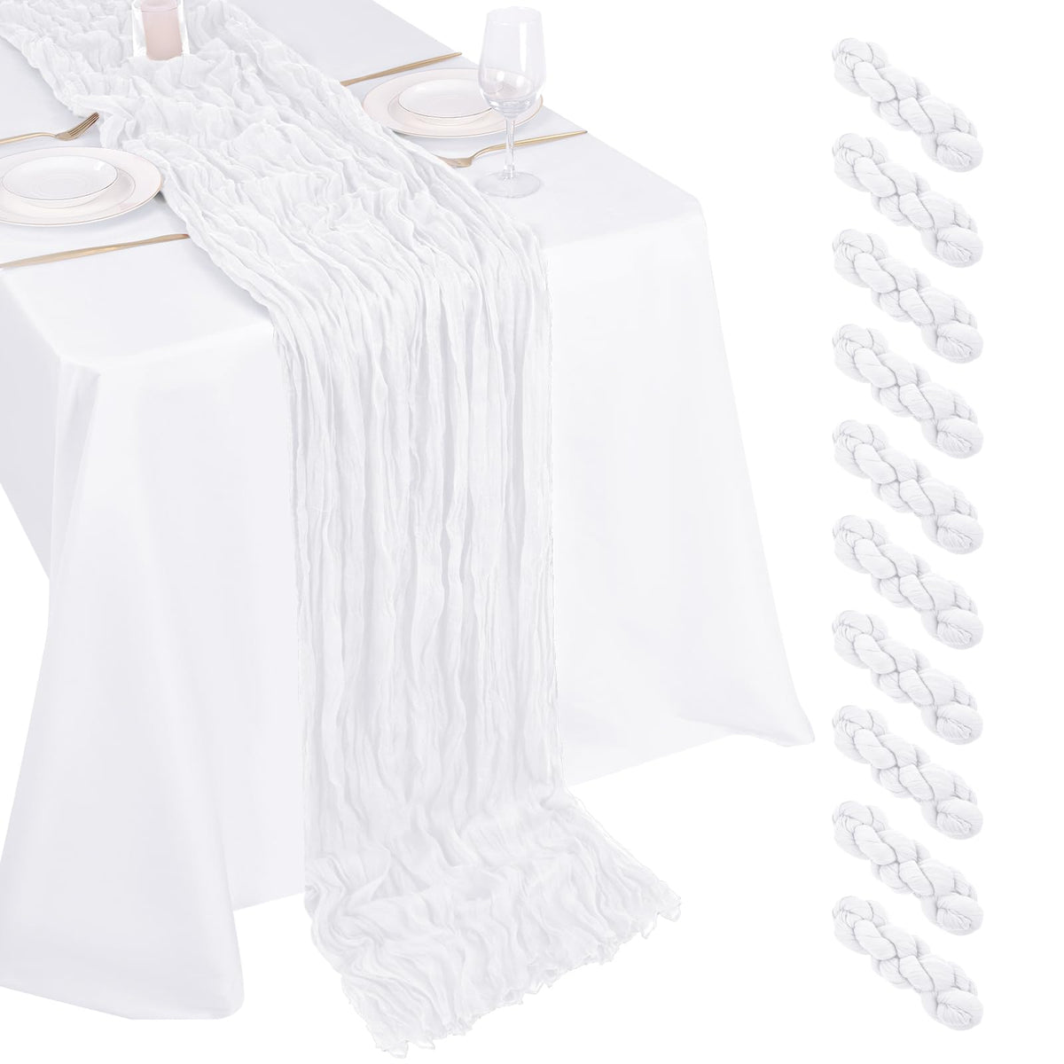 Beautane cheesecloth table runner, 17x108 inches, ideal for elegant wedding tables.