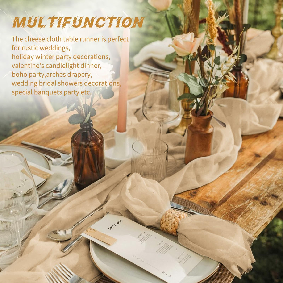 Beautane cheesecloth decor used as chair sash or backdrop drape.