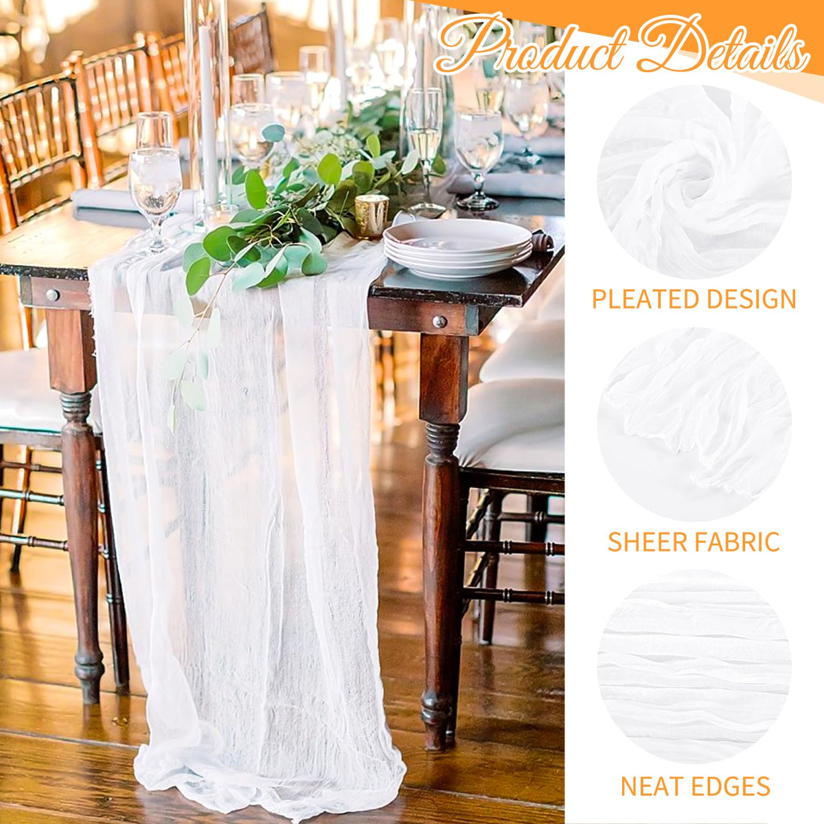 Beautane table runner with stitched edges for durable, neat drape.