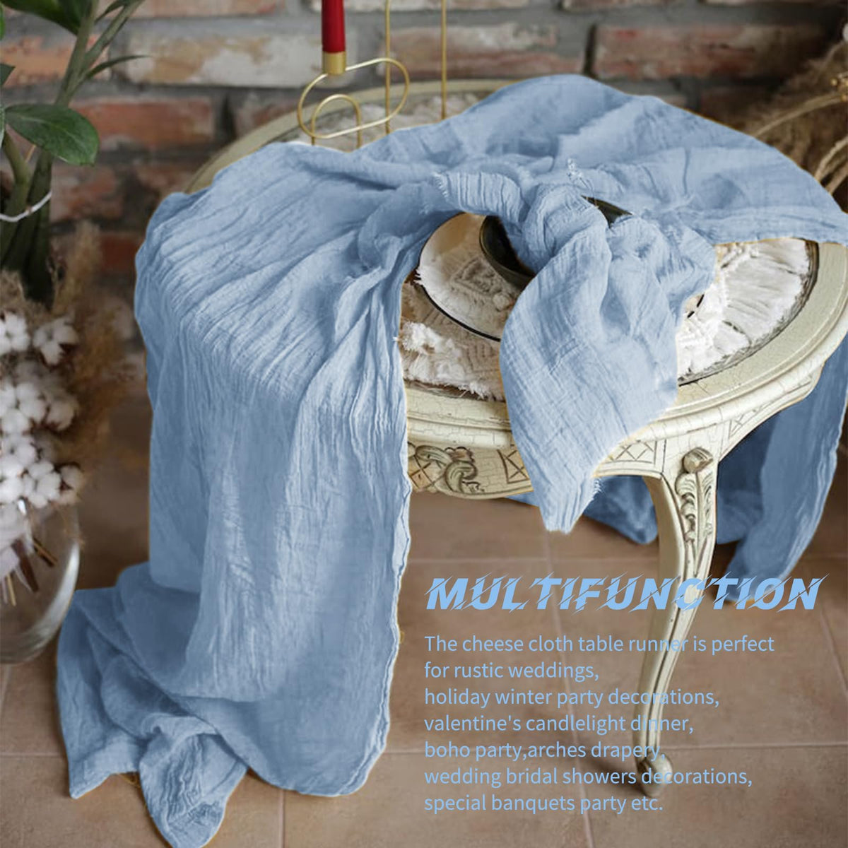Beautane dusty blue runner can be used as a chair sash or backdrop.