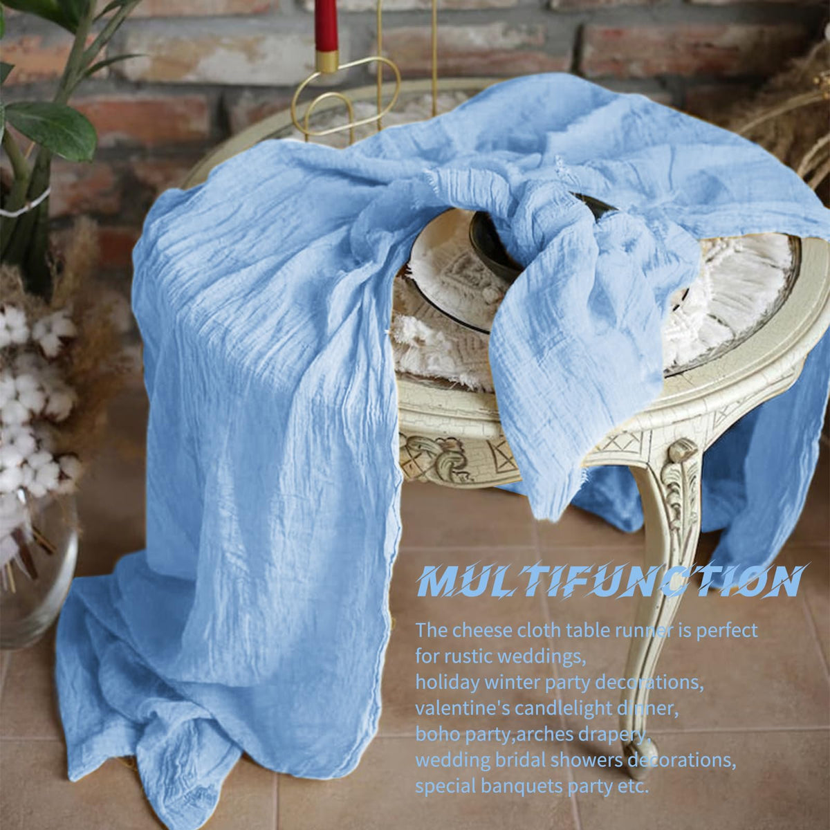 Beautane easy-care cheesecloth runner dries flat, preserving the crinkled charm.