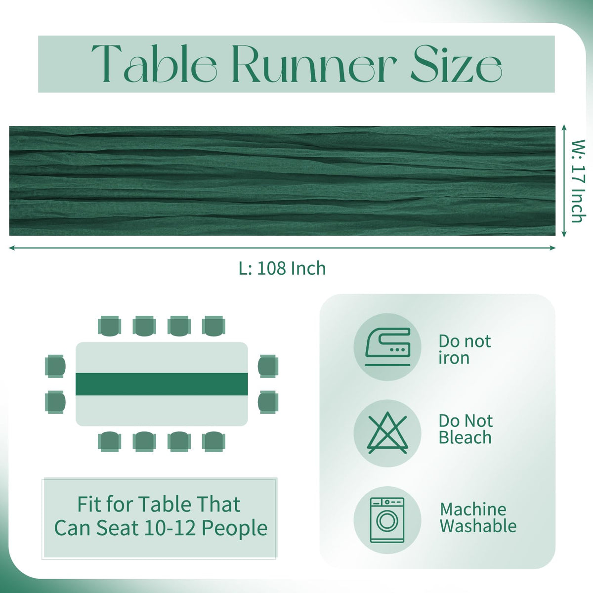 Beautane emerald green cheesecloth runner drapes softly for boho baby shower decor.
