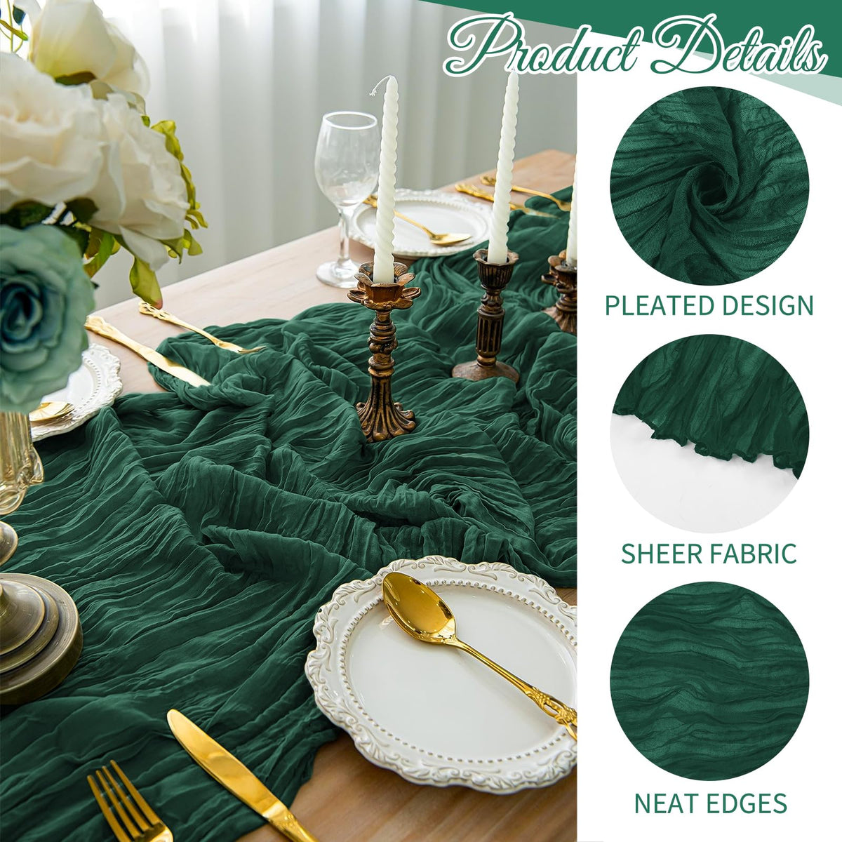 Beautane cheesecloth runner adds romantic texture to banquet tables.